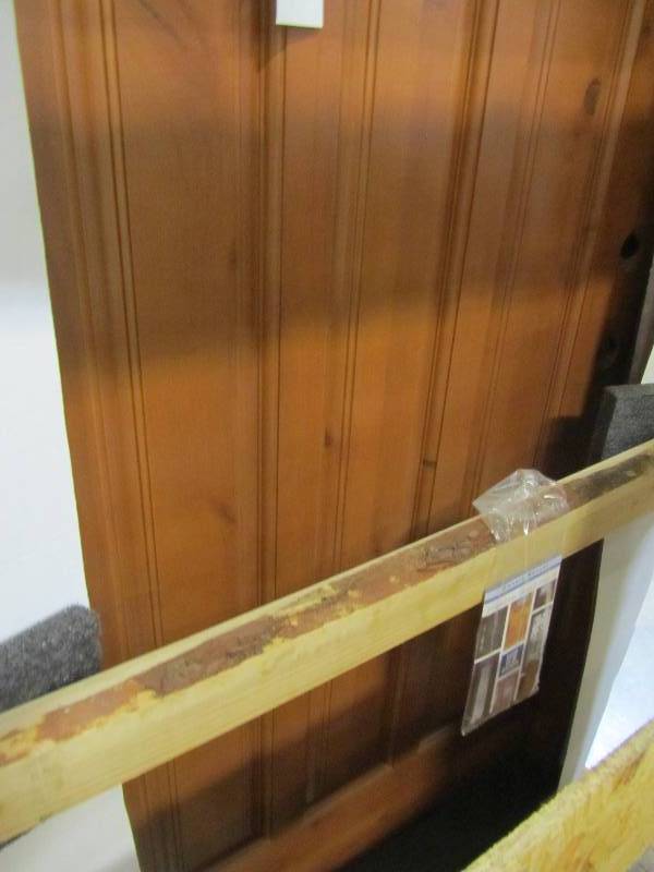 lot 10 image: Steves and Sons 36 in. x 80 in. Craftsman 6 Lite Stained Knotty Alder Wood Prehung Front Door