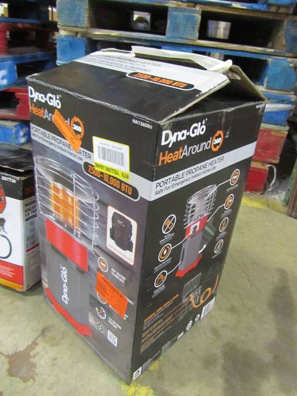 lot 11 image: Dyna-Glo 10K BTU HeatAround 360 Portable Recreational Heater with Carrying Case in Red, ProCom 80,000 BTU Portable Single Convection Heater, DuraHeat 3,750-Watt 240-Volt Dura Heat Electric Forced Air Heater
