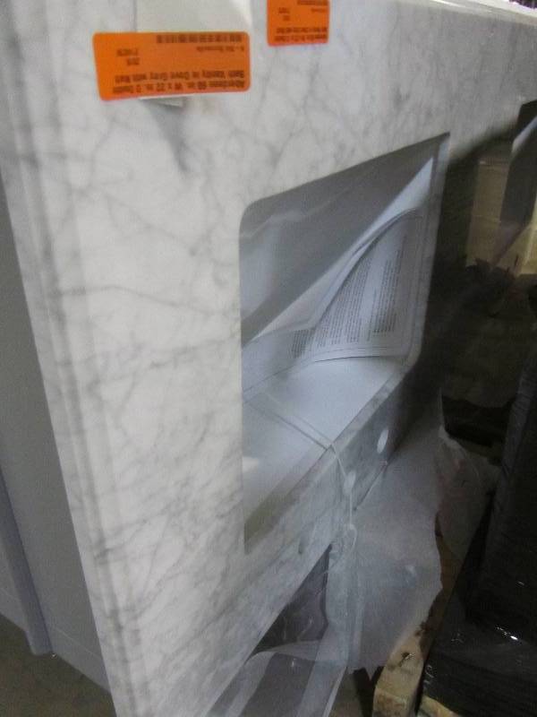lot 52 image: Home Decorators Collection Aberdeen 60 in. W x 22 in. D Double Bath Vanity in Dove Grey with Marble Vanity Top in White