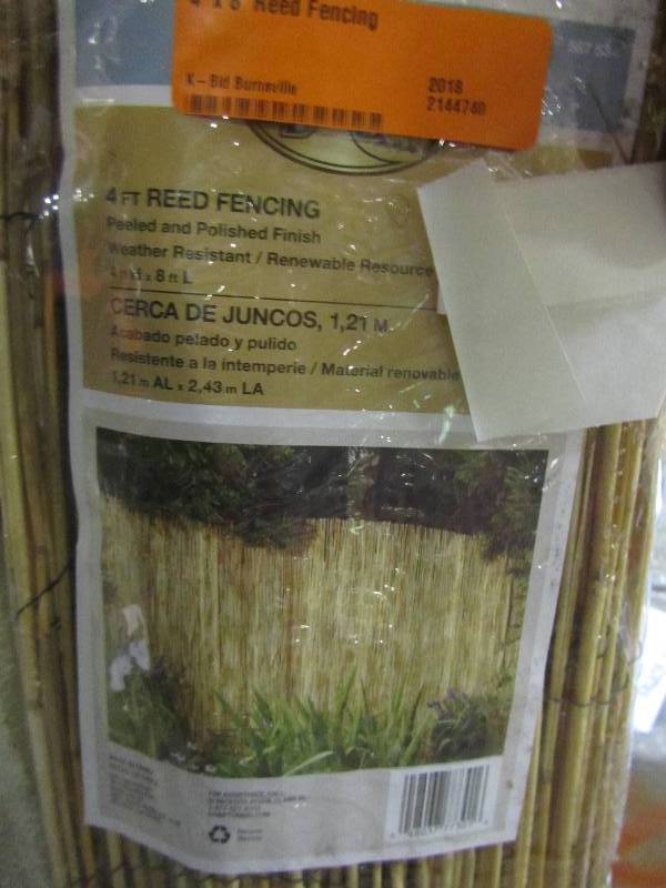 lot 60 image: Hampton Bay 4 x 8 Reed Fencing (lot of 6 rolls)