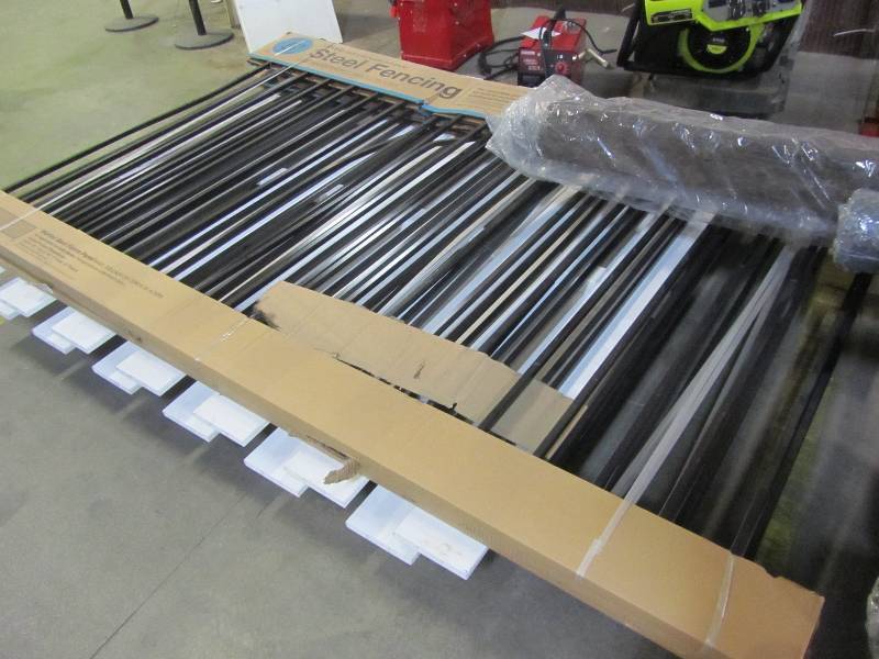 lot 72 image: US Door & Fence Pro Series 4.84 ft. H x 7.75 ft. W Black Steel Fence Panel F2GHDS93X58US, Plastic fence panel in white