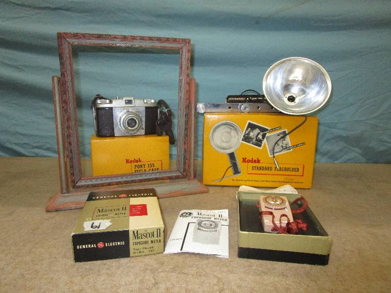 Kodak Pony 135 Camera and Standard Flash Holder and Exposure Meter