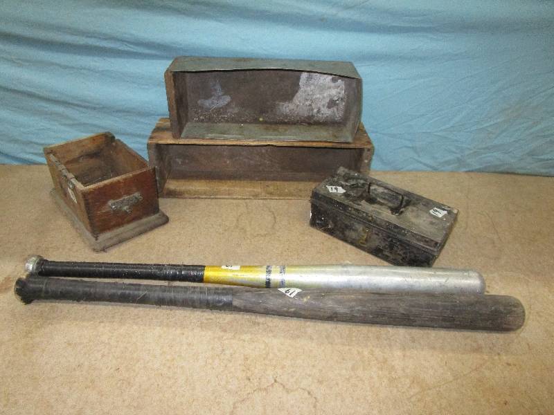Misc Old Boxes and Baseball Bats Green Box 25 l x 14 W x 12 12 High