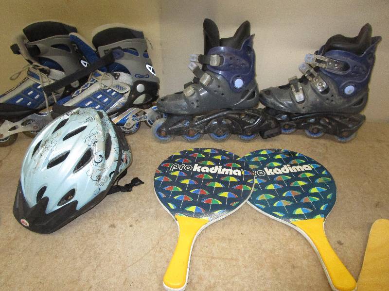 Roller Blades, Hockeystick, Helmet, Tub and Basket