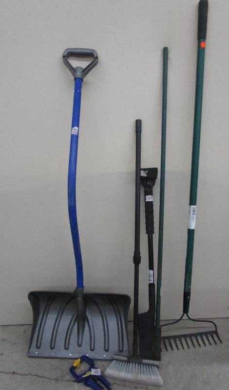 Garden Tools  Shovel, Rake, Brush, Chisel and Window Snow Scraper