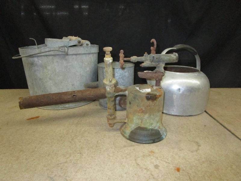 Rustic Metal Misc, Teakettle, Mop Wringer, Faucet