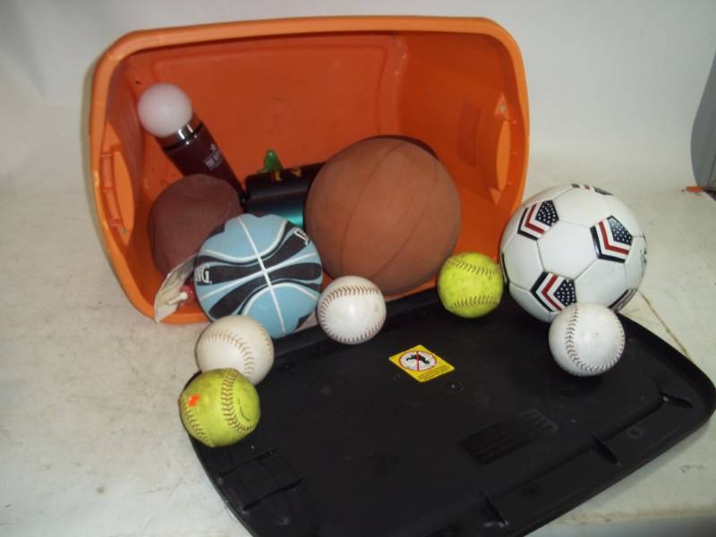 lot 256 image: Storage Tote with Sports Balls
