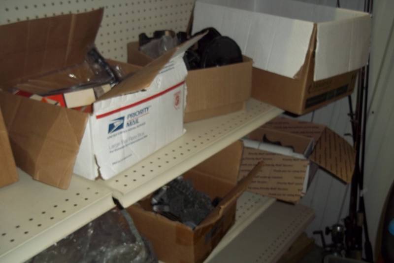 lot 305 image: Large industrial parts lot with Roller Chain, Hooks, Air Filters, belts and cords