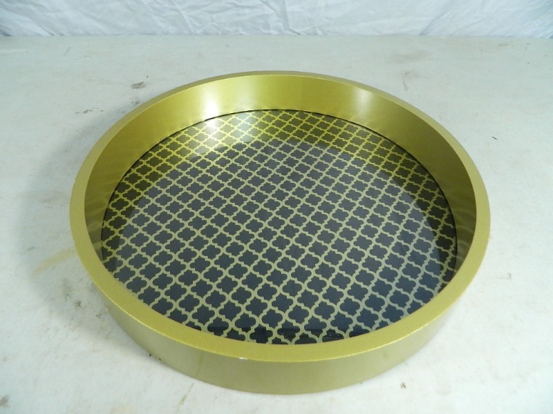 New High End Round Wood and Glass Serving Tray