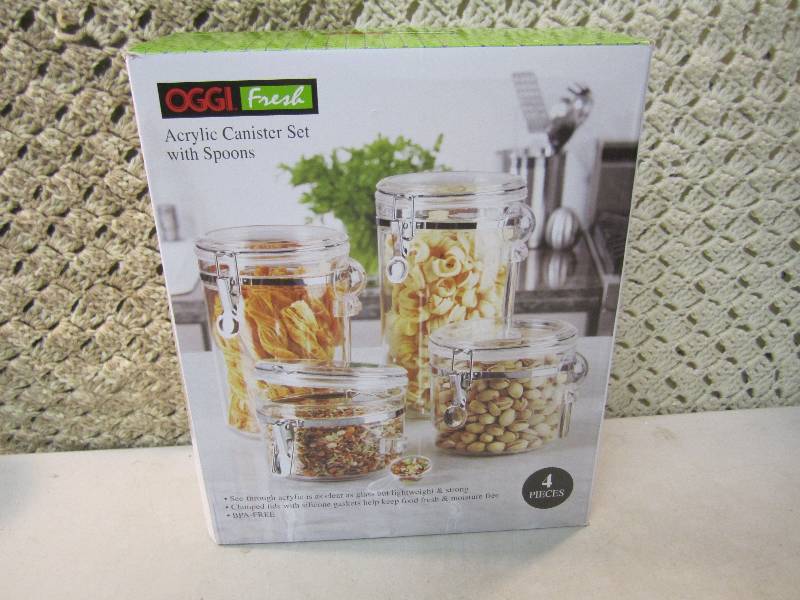 lot 79 image: 4pc Acrylic Canister Set with Spoon...