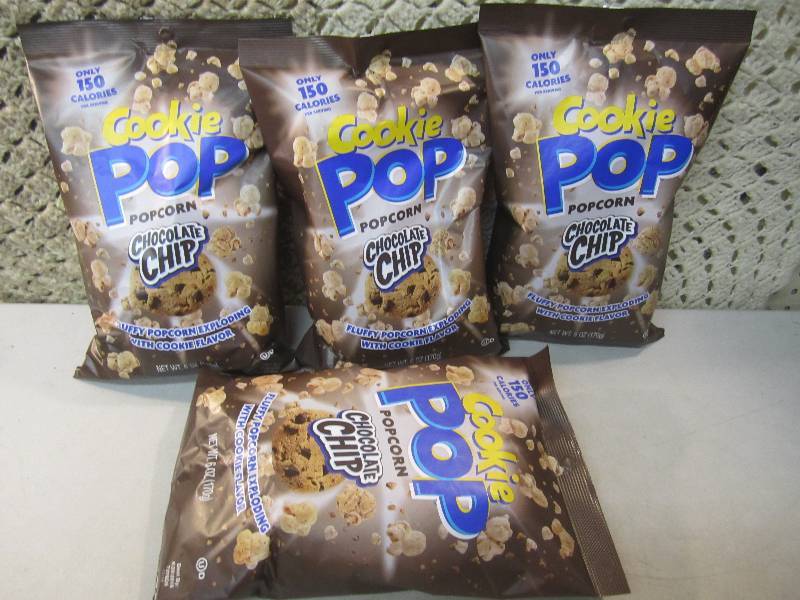 lot 242 image: 4 Bags Cookie Pop Popcorn Chocolate...