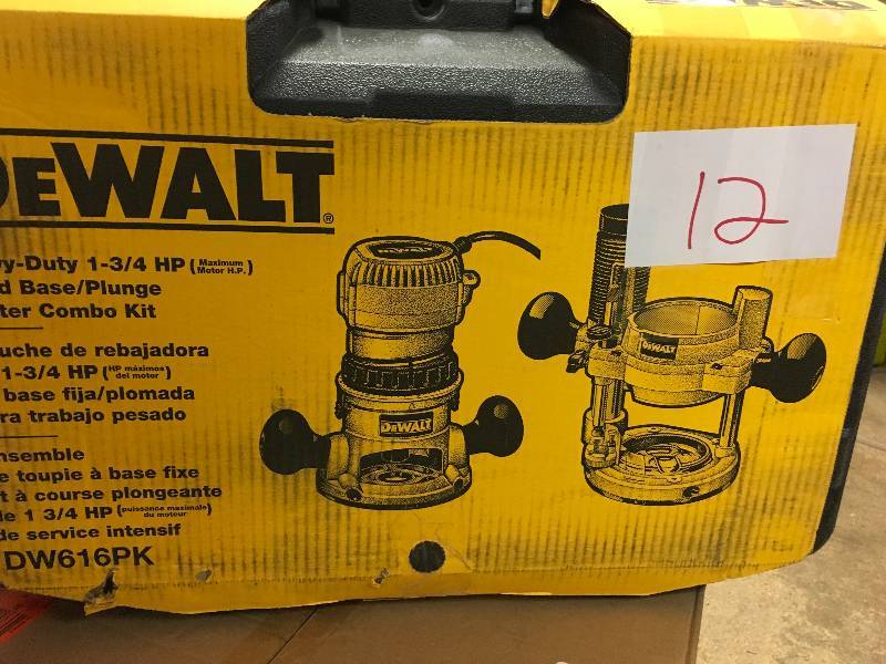 lot 12 image: Dewalt 1-34 HP Fixed Base  Plunge Router Combo Kit Not used