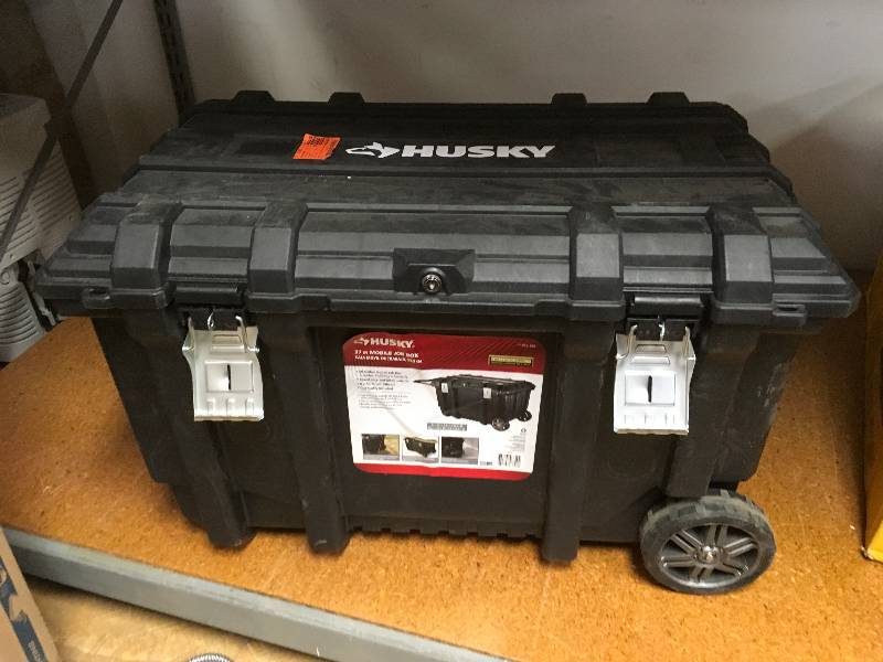 lot 19 image: Husky 37 in. Mobile Job Box Utility Cart Black used in like new condition