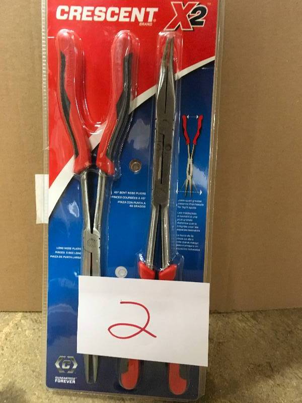 lot 2 image: Crescent X2 Long Reach Pliers Set (2-Piece) new