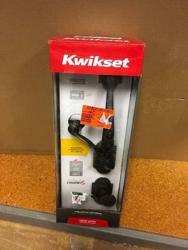 lot 34 image: Kwikset Austin Venetian Bronze Single Cylinder Door Handleset with Austin Entry Lever featuring SmartKey not used