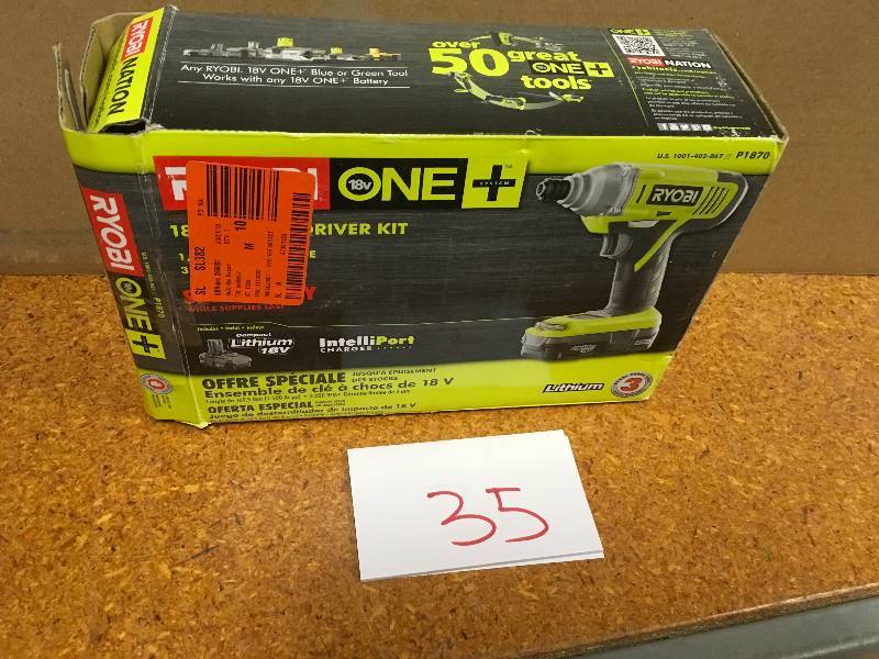 lot 35 image: Ryobi One 18-Volt ONE Lithium-Ion 14 in. Cordless Impact Driver Kit not used like new