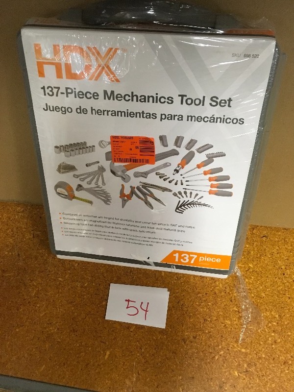 lot 54 image: HDX Tool Sets Homeowners Tool Set (137-Piece) not used