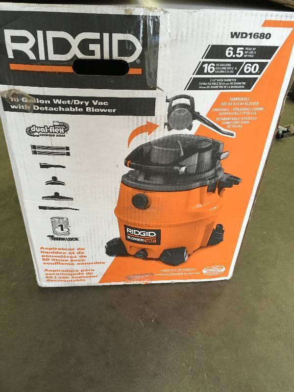 lot 41 image: Ridgid 16 gal. 6.5-Peak HP Wet Dry Vac with Detachable Blower not used