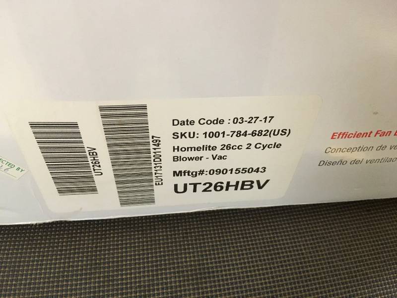 lot 51 image: Homelite UT26HBV  2 cycle leaf blower open box used
