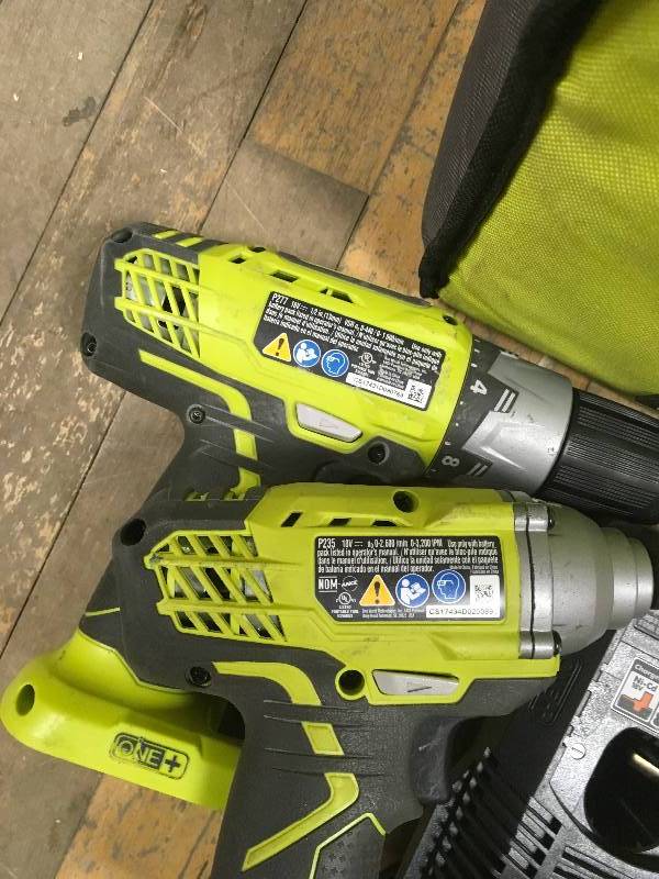 lot 8 image: RYOBI 18V ONE Lithium-ion Drill and Impact Driver Kit. Used in working condition.