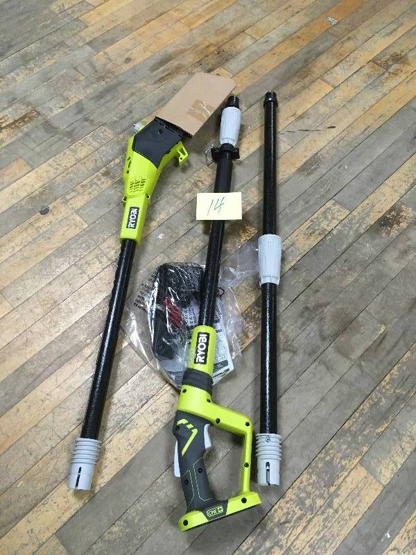 lot 14 image: Ryobi Power Tools ONE 9.5 ft.18-Volt Lithium-ion Cordless Pole Saw - tool only not used