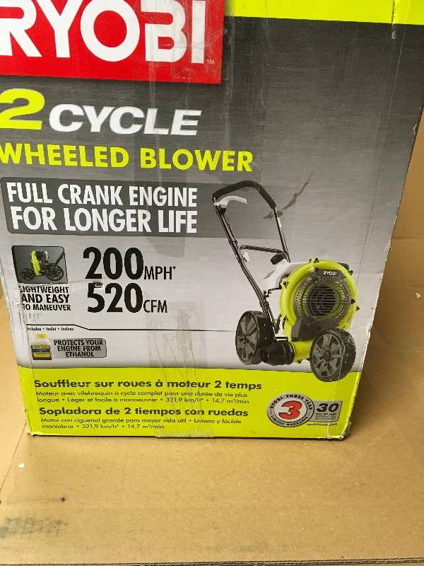 lot 53 image: Ryobi 200 MPH 520 CFM Gas Walk-Behind Blower-RY42WB open box like new.