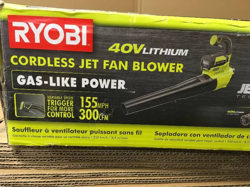 lot 64 image: Ryobi 1000040778 40v Cordless Jet Blower Tool 437738 B15 open box like new.