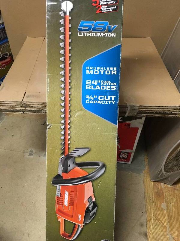 lot 67 image: ECHO Cordless Hedge Trimmer 24 58v Brushless open box like new.