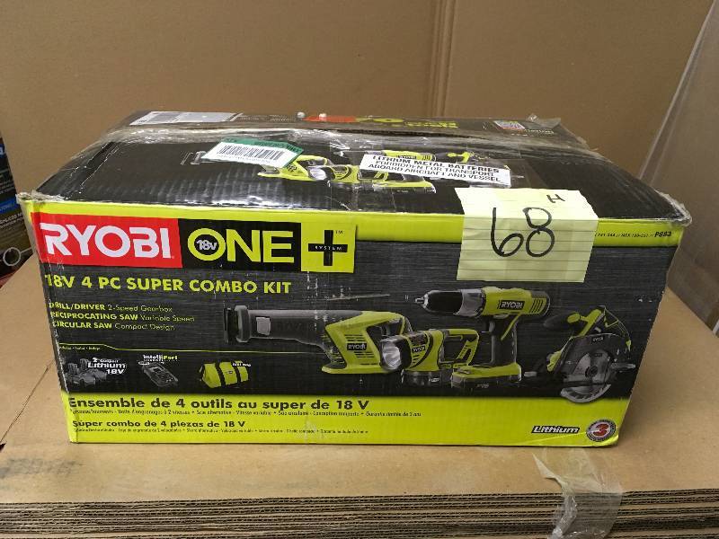 lot 68 image: Ryobi p883 18V Li-Ion 12 Cordless Drill Kit open box like new.