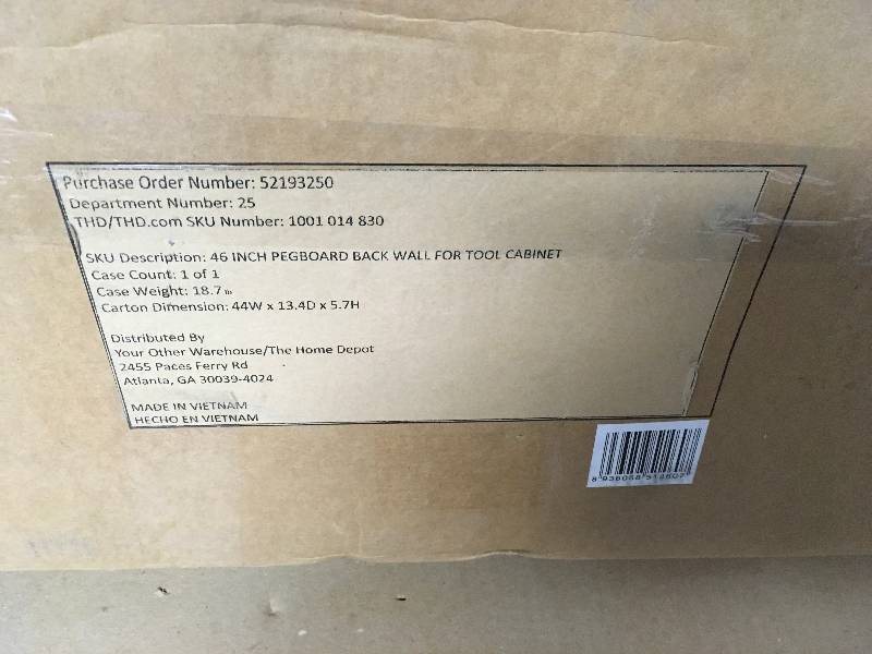 lot 70 image: Husky 46 In. Pegboard Back Wall for Tool Cabinet Home Portable Storage