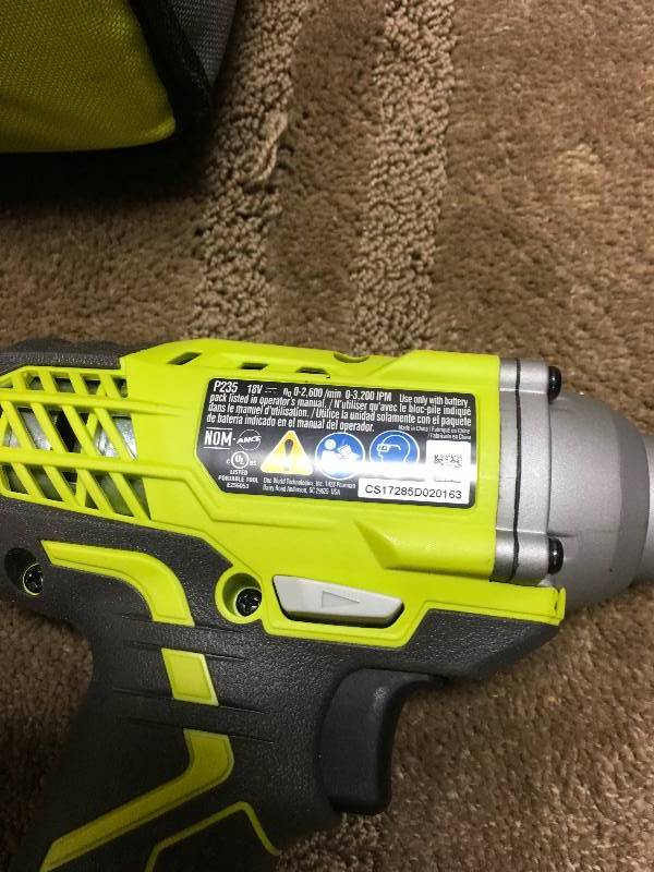 Ryobi P235 14 Inch One 18 Volt Lithium Ion Impact Driver with 1,600 Pounds in very good condition