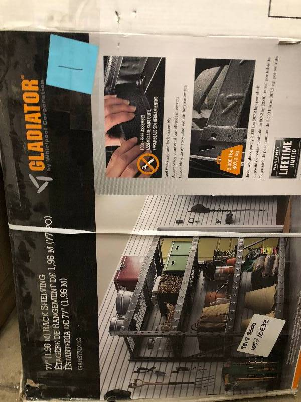 lot 1 image: Gladiator 77-inch 4-Shelf Welded Steel Garage Shelving Unit New