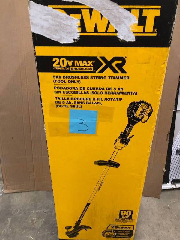 lot 3 image: Dewalt DCST920B 20V MAX XR Brushless 13 String Trimmer, Tool Only In Like New Condition