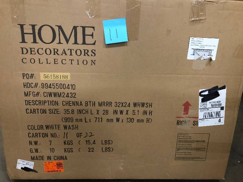 lot 11 image: Home Decorators Chennai 24 in. W x 32 in. H Framed Bath Mirror not used