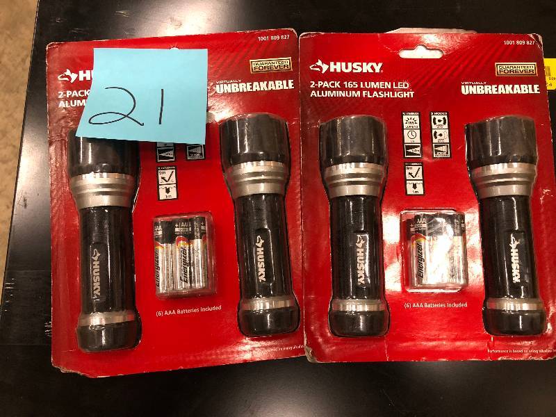 lot 21 image: Lot of 2 sets of two Husky Flashlights not used