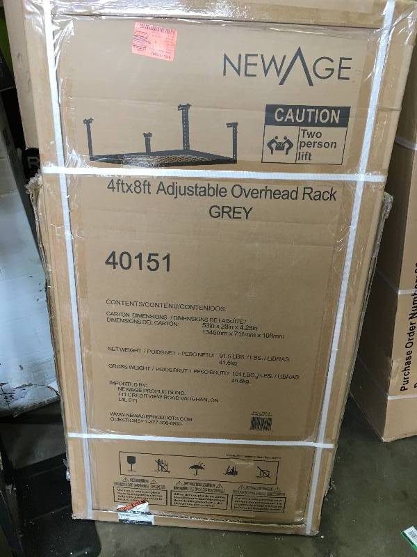 lot 71 image: New Age 4 ft x 8 ft adjustable overhead rack new Grey