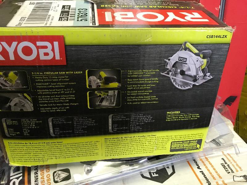 lot 76 image: Ryobi 7 14 Circular Saw with Laser in like new condition