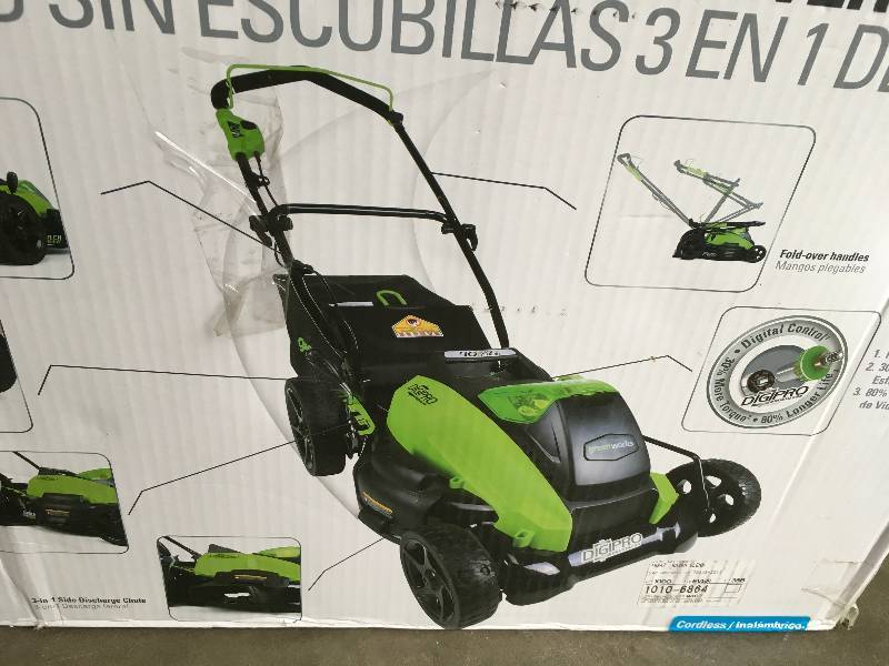 lot 90 image: Greenworks 19 inch 3 in 1  brushless 40 volt battery powered lawn mower in like new condition TOOL ONLY NO battery and Charger