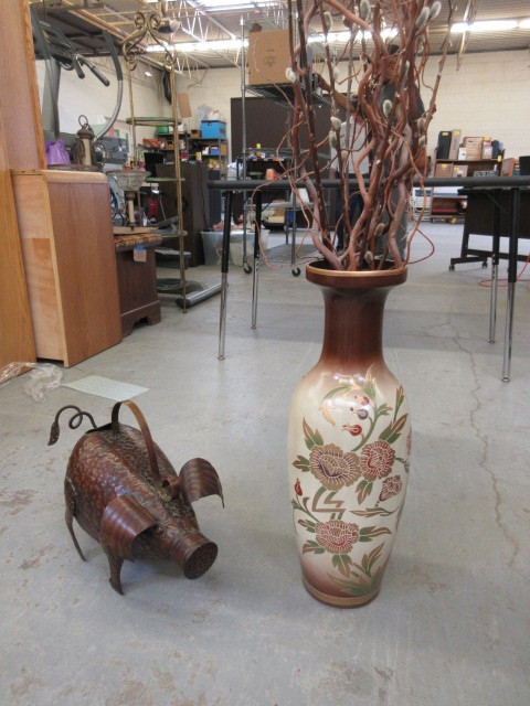 lot 319 image: TIN PIG AND CERAMIC VASE