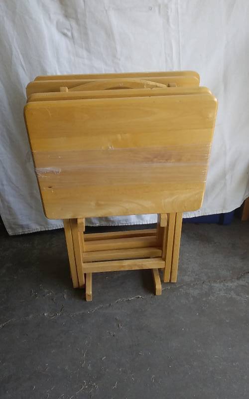 4-Wood TV Tray With Stand