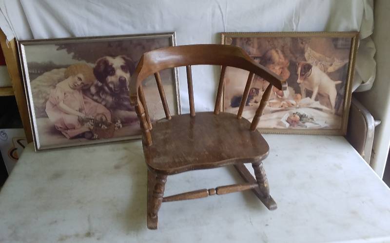 Wooden Childrens Rocker, 2-Prints 15x21, 15x19