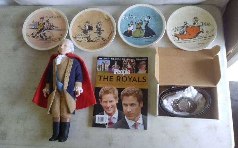 Effenby George Washingtron Doll 15 Inches, 3-Collector Plates, Leather Belt With Ike Dollar Belt Buckle