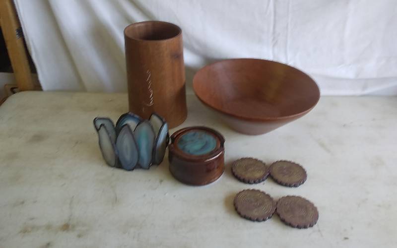 Wooden Salad Bowl, Wooden Vase, Polished Agate Candle Holder & Coasters, Other Coasters