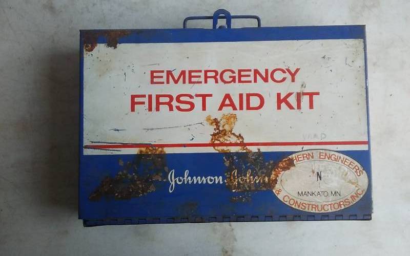 Vintage Metal First Aid Box & Box Full Of Drill Bits