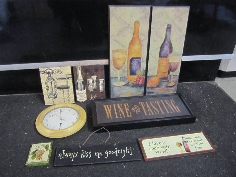 lot 53 image: Wine Related Wall Decor Etc See Pho...