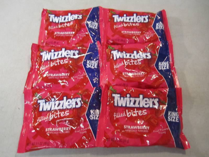 lot 112 image: 6 Bags Twizzlers Filled Bites Straw...