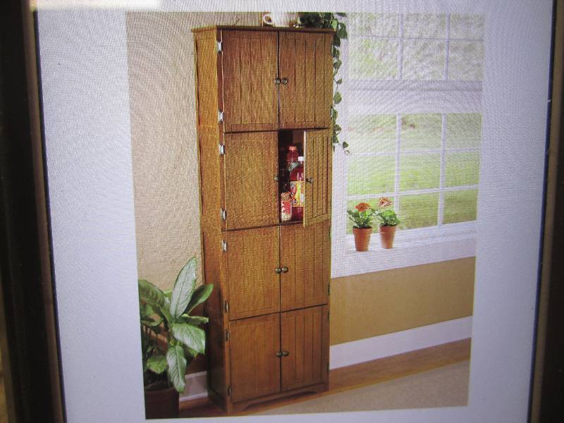 lot 265 image: 8 Door Cabinet Oak Finish 72 x 23....