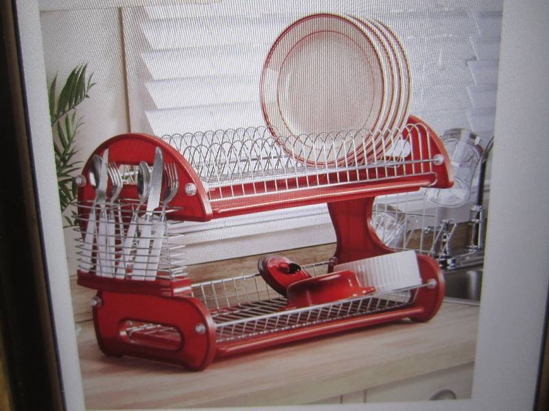 lot 269 image: 2-Tier Dish Rack Red Looked unopene...