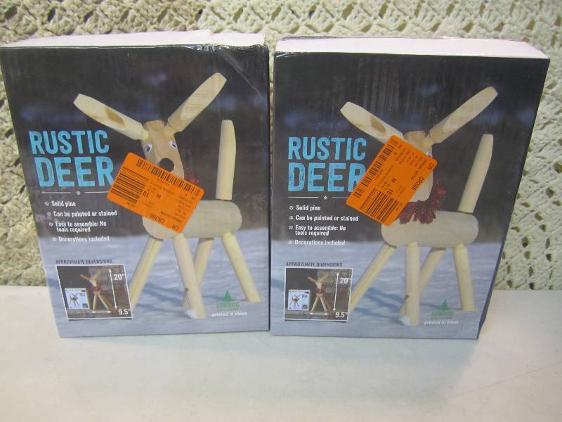 lot 292 image: Lot of 2 Solid Pine Rustic Deer Ope...