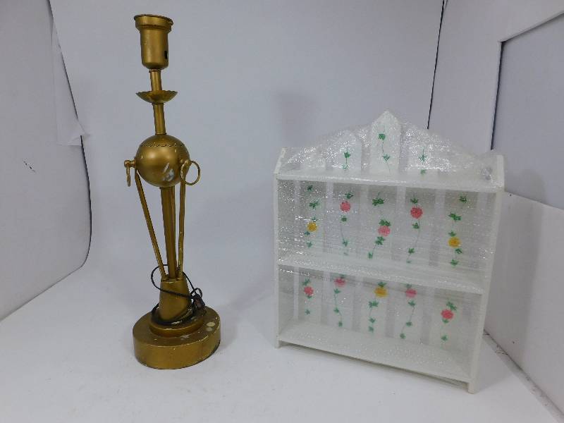 lot 36 image: 25 Tall Vintage Lamp    &        19 Tall Two Shelf Knick Knack Holder